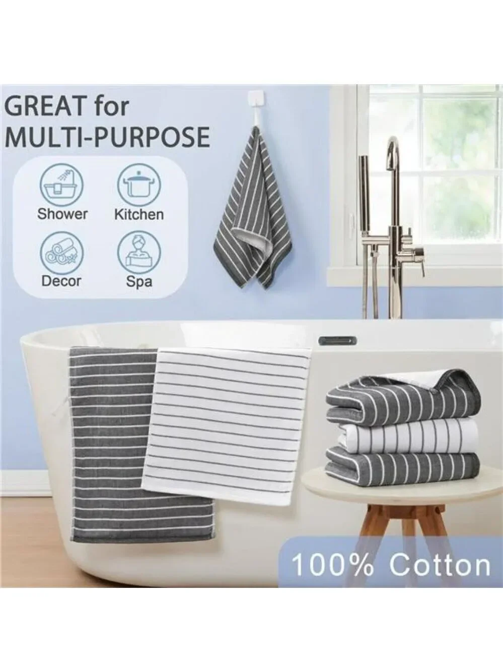 Cotton Hand Towels 4 Pack Soft Absorbent Quick Dry Bathroom Face Guest Spa Gray